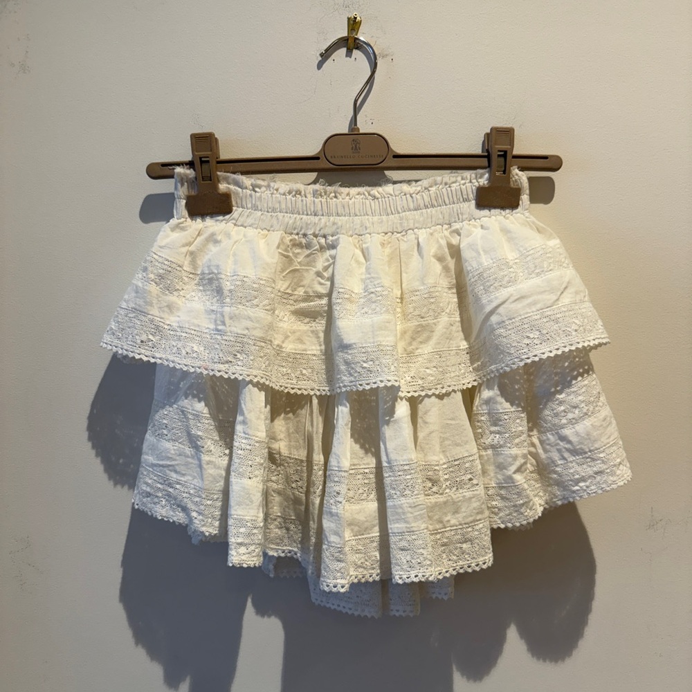 LoveShackFancy Off White Ruffle Mini Heritage Skirt size P
